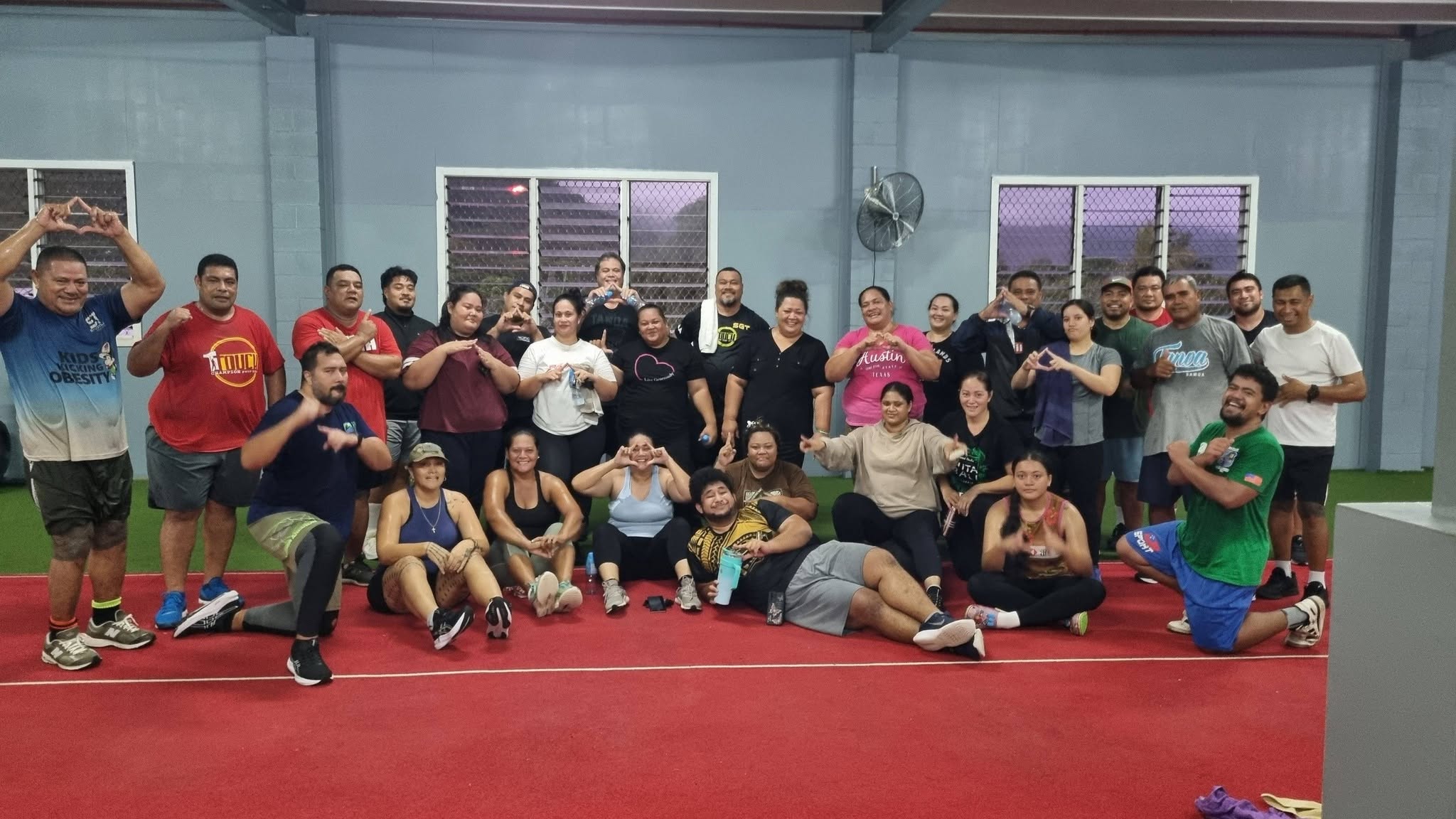 A community fitness group gathered indoors