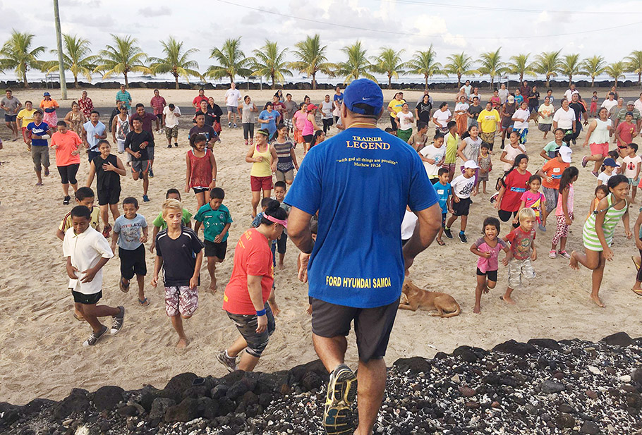 Children following an outdoor exercise activity
